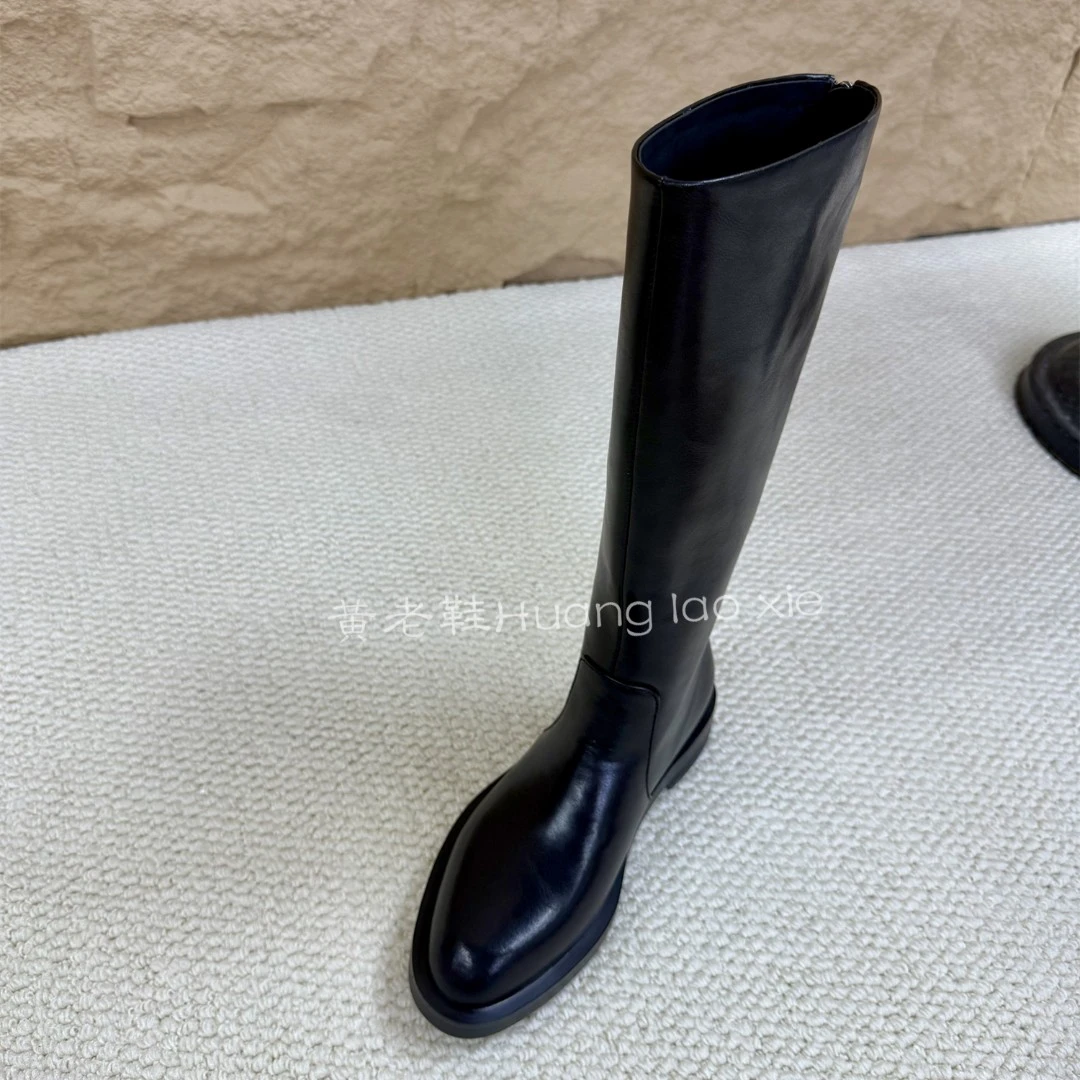 长筒靴胖mm腿粗大筒围平跟高筒靴女真皮骑士靴长筒靴修饰腿型F008