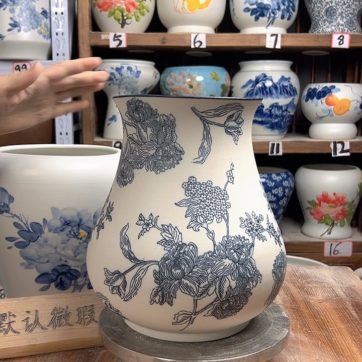 陶鱼尾复古芙蓉花陶瓷