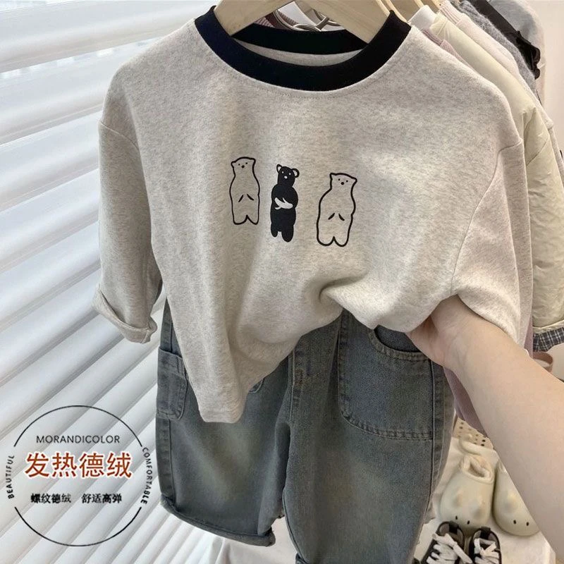 儿童德绒打底衫男童2025秋冬装半高领T恤保暖长袖女宝宝秋季上衣