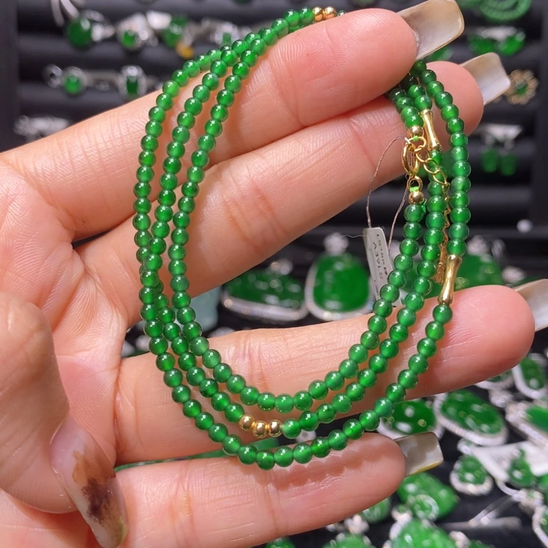 翡翠颈饰18K金镶嵌珠串项链