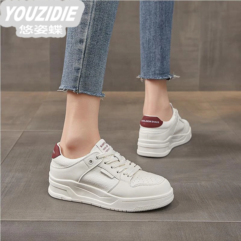 YOUZIDIE轻奢厚底小白鞋女2025春季新款显脚小软底阿甘鞋学生运动