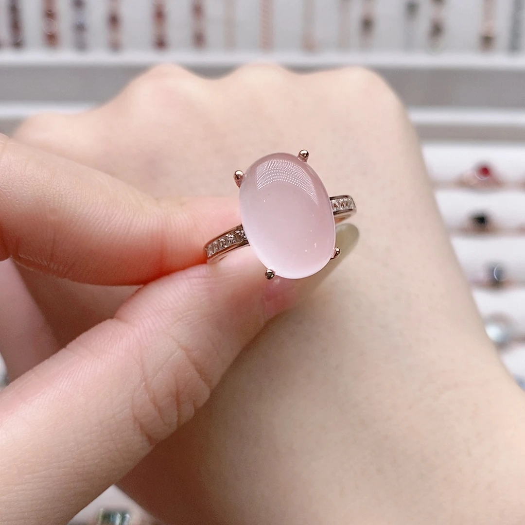 芙蓉石戒指银S925镶嵌开口