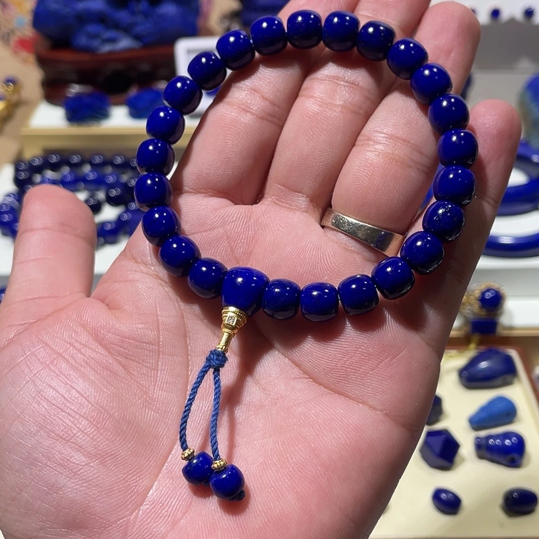 用***0青金石银S925镀金镶嵌极品帝王紫9mm老型手串