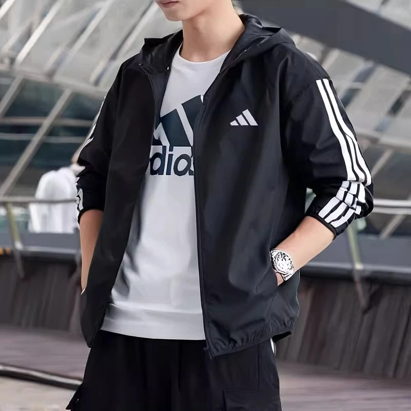 阿迪达斯防风衣男外套春季新款梭织连帽运动服跑步宽松夹克IM7848