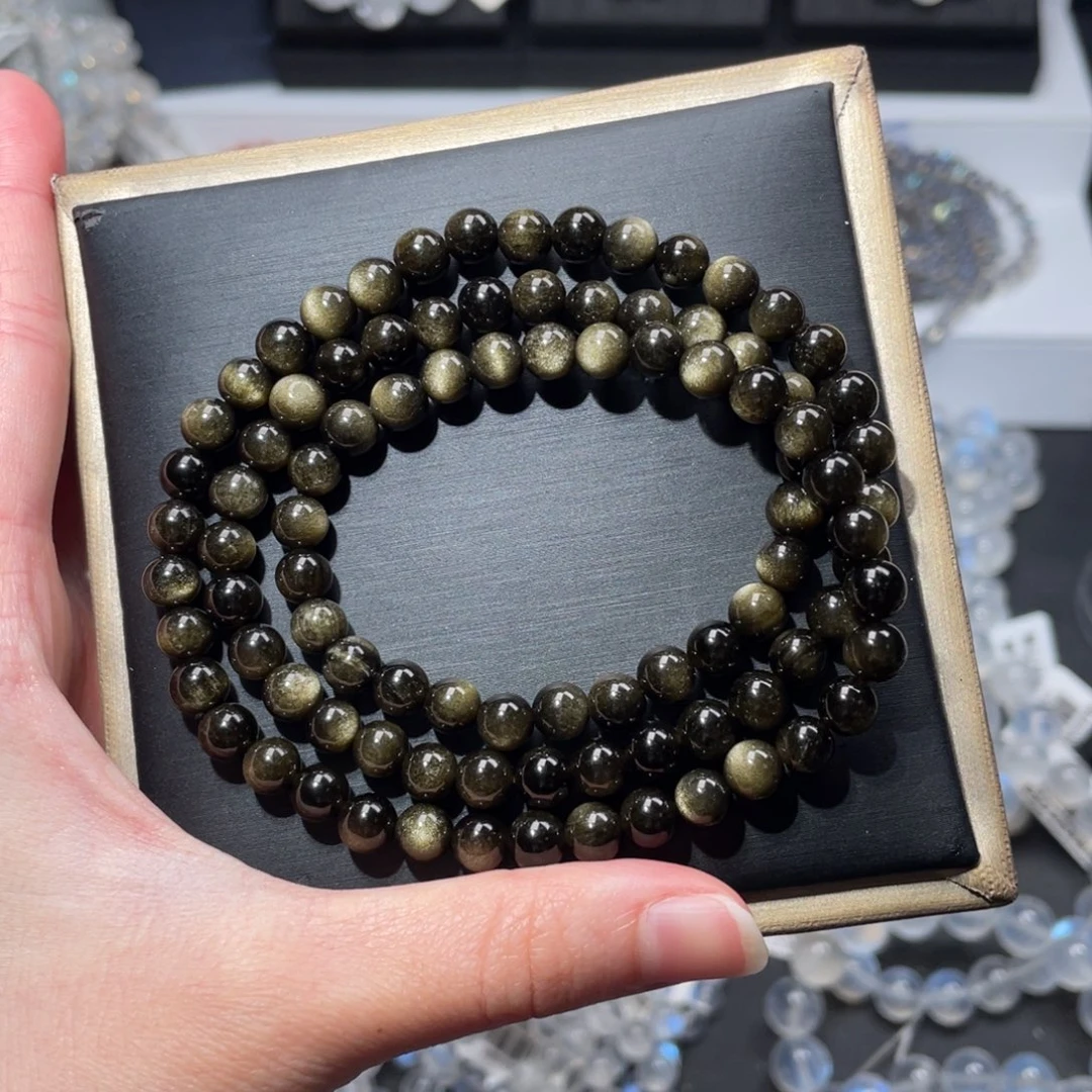 黑曜岩合金手链多圈金曜石6m+