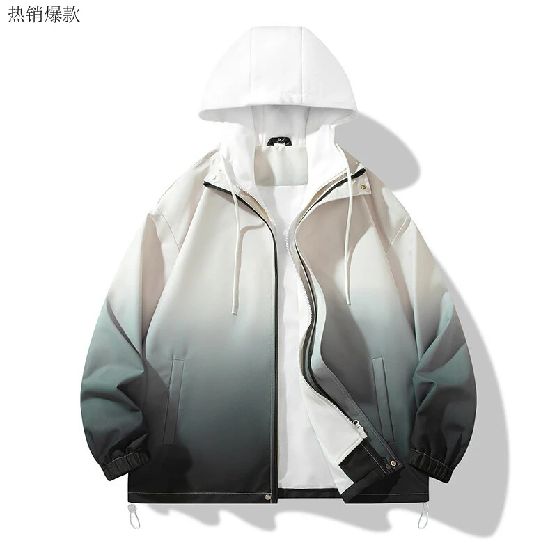 春秋潮牌牛仔新款爆款洋气港风宽松拼色夹克大码渐变学生外套