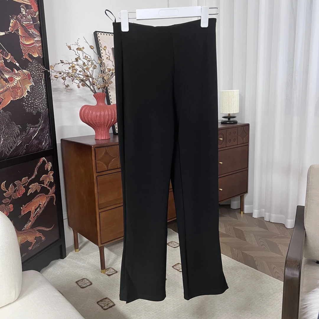 高腰修身显瘦开叉阔腿长裤女  J178