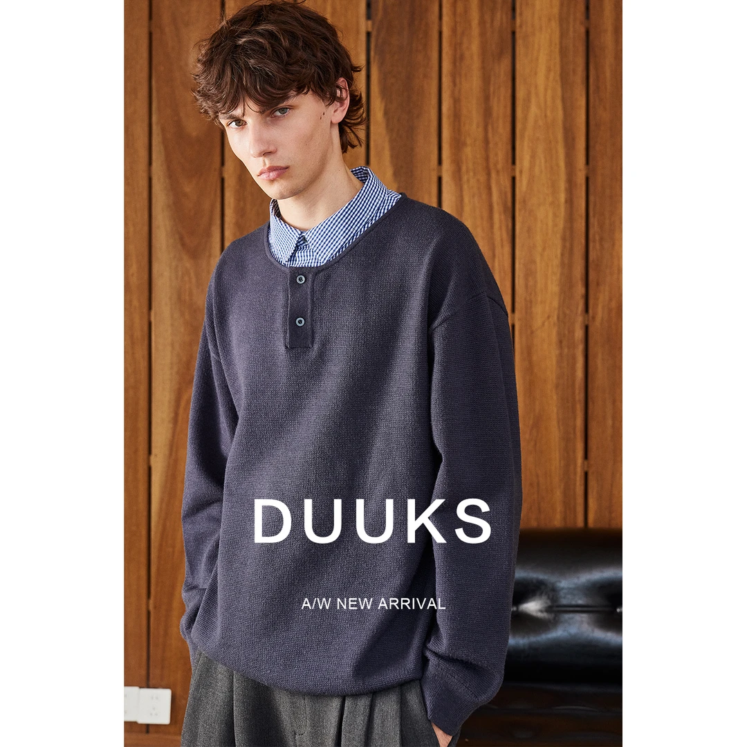 DUUKS格子拼接假两件毛衣男士秋冬季2025新款内搭针织打底衫M9025