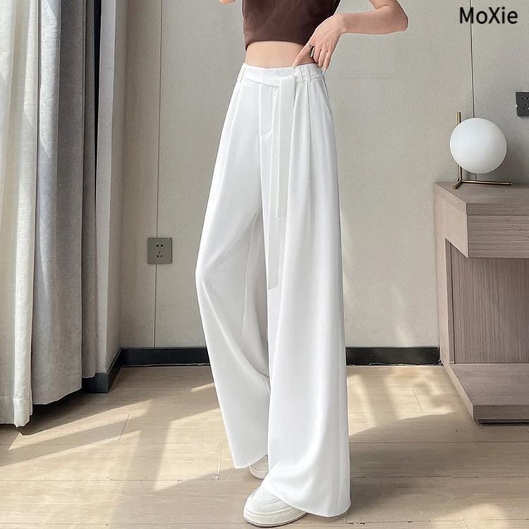 2025夏季冰丝西装裤垂感高腰窄版阔腿裤老钱直筒薄款休闲拖地裤女