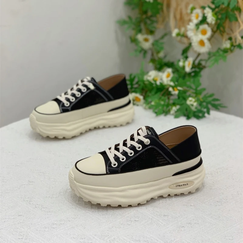 轻便厚底小白鞋女2025夏季透气网面休闲显脚小运动两穿舒适阿甘鞋