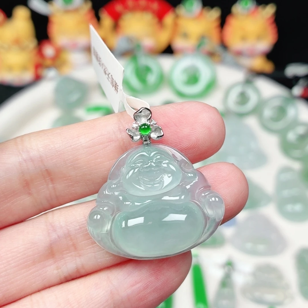 颈饰18K金镶嵌翡翠缅甸天然A货翡翠