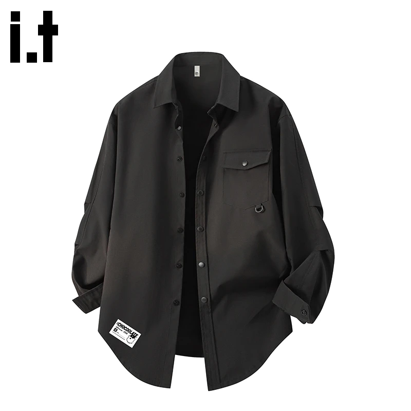 it: CHOCOOLATE黑色百搭长袖衬衫男士2025早秋新款美式休闲衬衣男