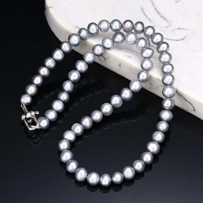 链子925银 女士流行锁骨6-7mm灰圆珠项链 流行长款毛衣链