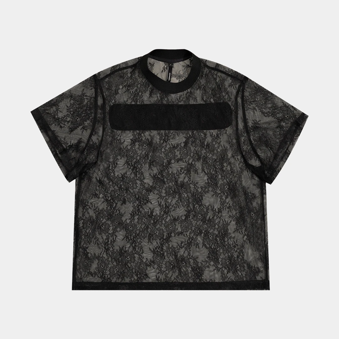 GGAHOLIDAY美式复古宽松休闲时尚透气蕾丝两面穿短袖T恤-152212