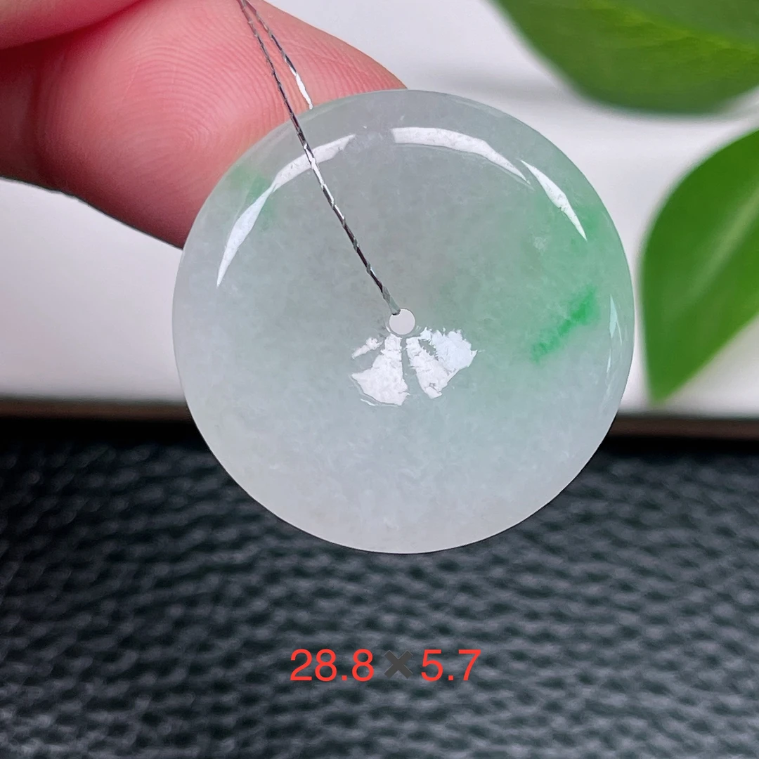 天然缅甸翡翠A货～冰种飘绿平安扣吊坠厚装冰润意境绿玉扣挂件k