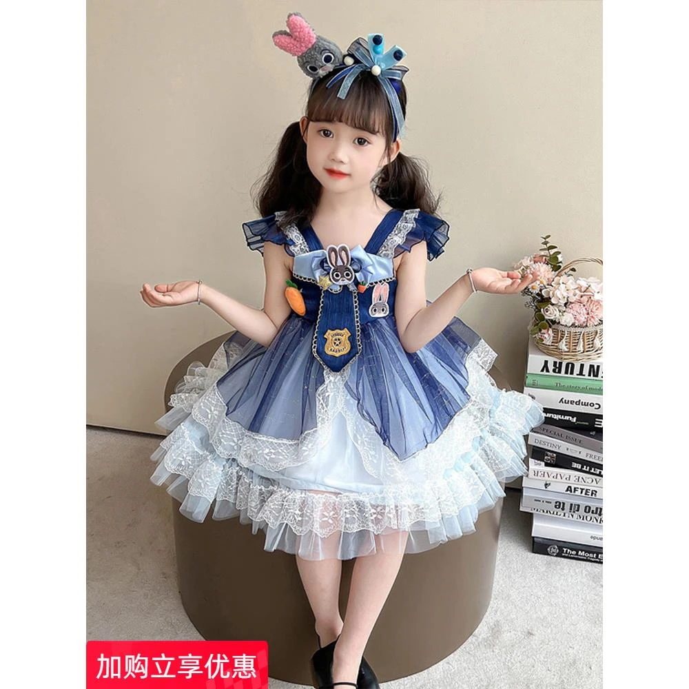 女童连衣裙夏装2025新款儿童兔子警官公主裙女孩吊带洛丽塔裙子夏