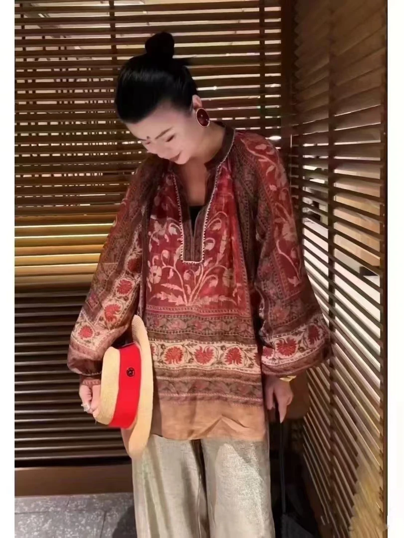 【周周家】 春季新款中式复古民族风提花竺麻时尚个性小众上衣