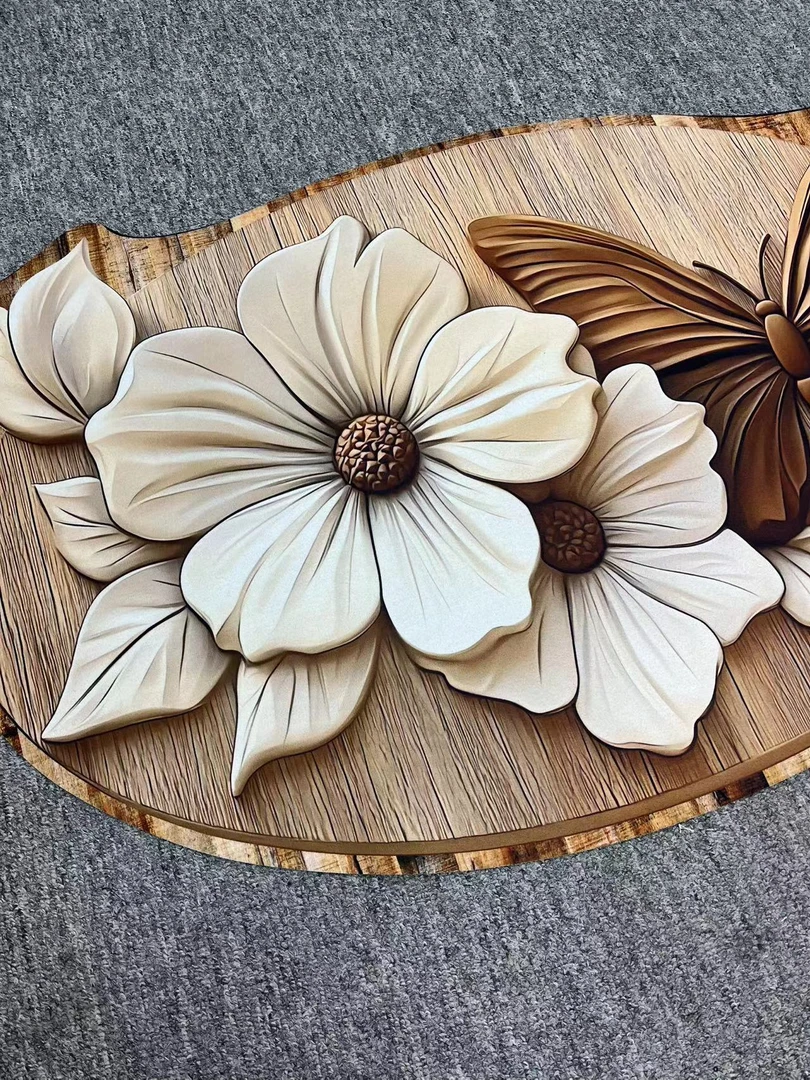 加厚硅藻泥蝴蝶棕底图案吸水地垫防滑耐脏家用多场景套装