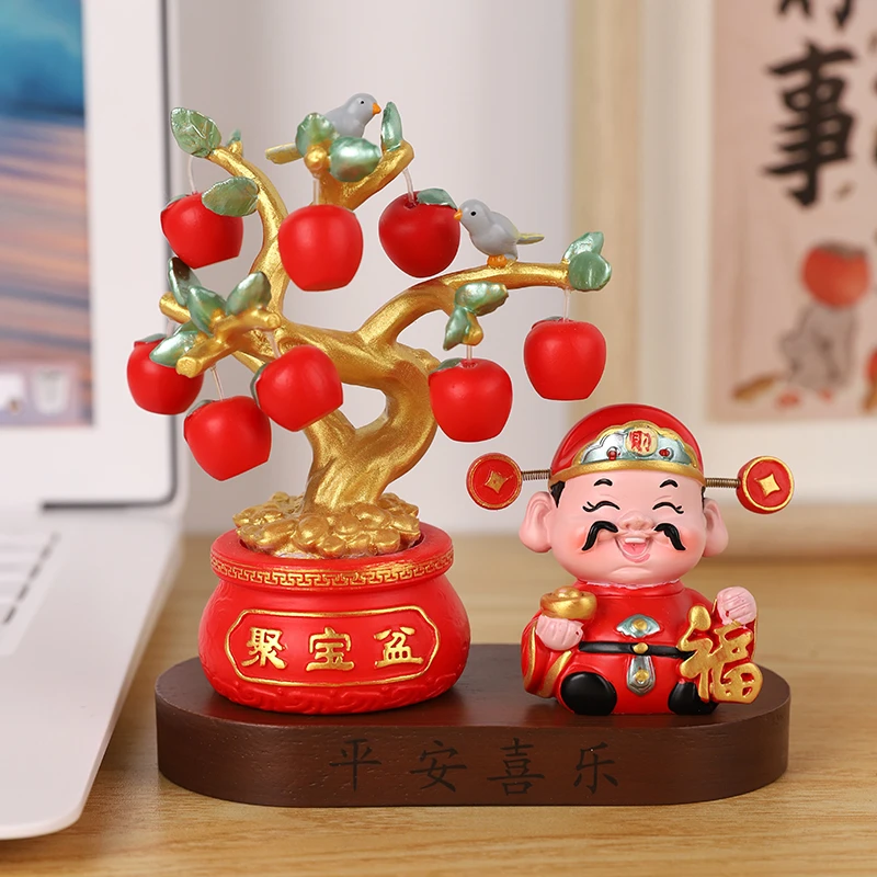 发财树摆件聚宝盆财神爷开业吉祥桌面办公室工位桌面车内装饰礼品