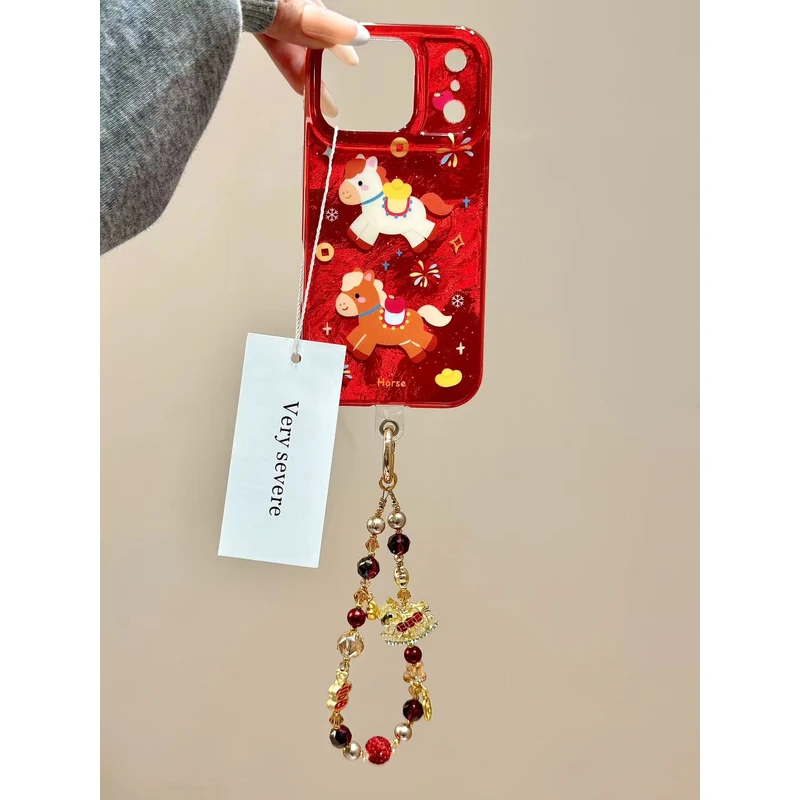 新年红色烟花元宝苹果小马链条适用苹果17promax手机壳15iphone16