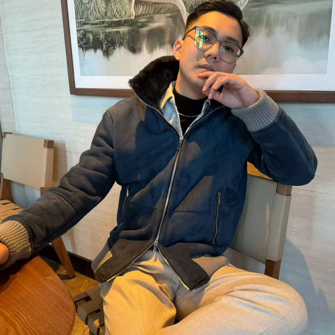 【铬调】西班牙进口【波罗的海蓝】鼎级小美利奴皮毛一体都市时尚潮流