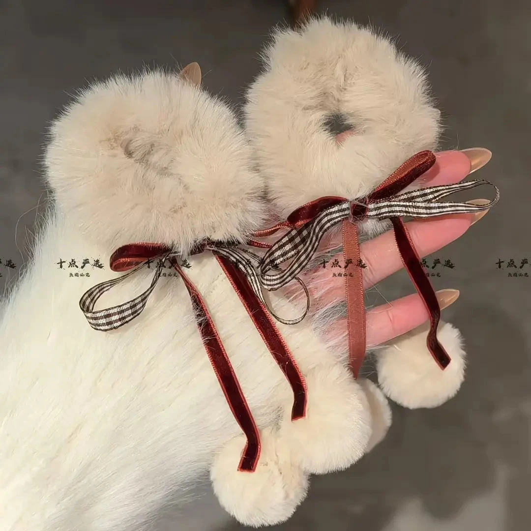 百搭秋冬毛绒发圈超仙气质蝴蝶结毛毛头绳扎马尾发绳毛球飘带发饰