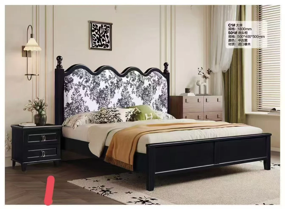 高箱法式泼墨古典别墅单人复古波浪布艺床储物实木床流苏婚床
