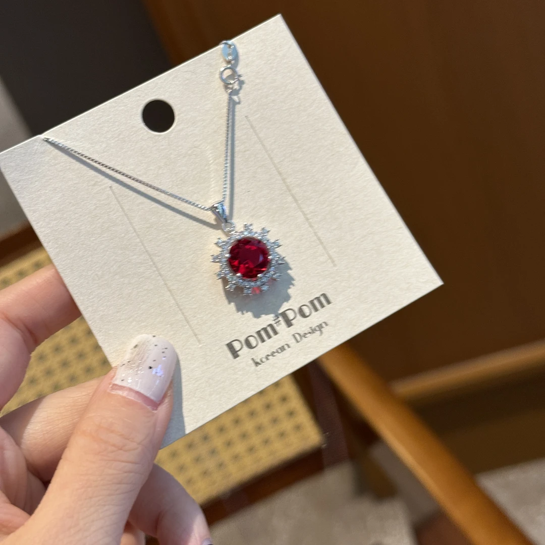 坠链均925银锆石 7891红色复古银项链