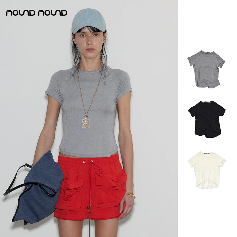【MEDIUM WELL】nound买手店插肩袖分割紧身运动休闲短袖T恤女24夏