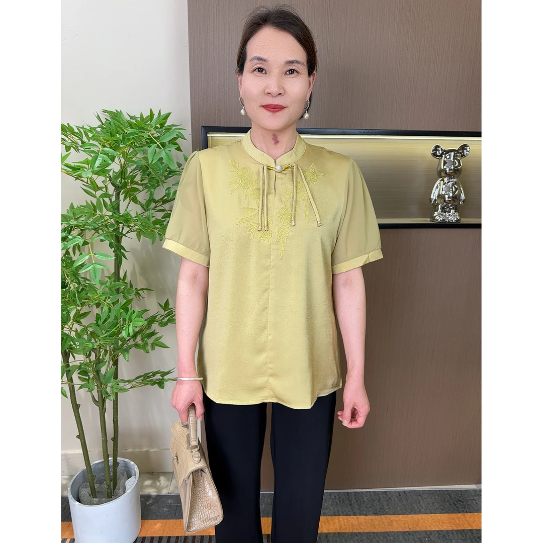 京玉花中年妈妈夏装国风上衣女2025新喜婆婆婚宴高贵小衫短袖小衫