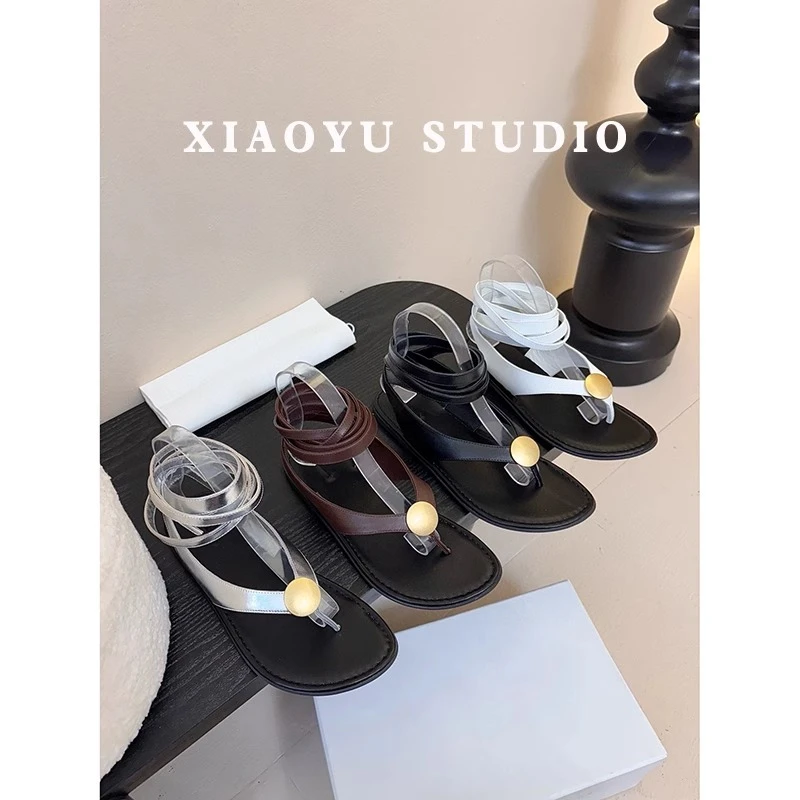 【万象撤柜】软皮版~绑带罗马凉鞋女2025夏季新款夹趾平底百搭凉鞋
