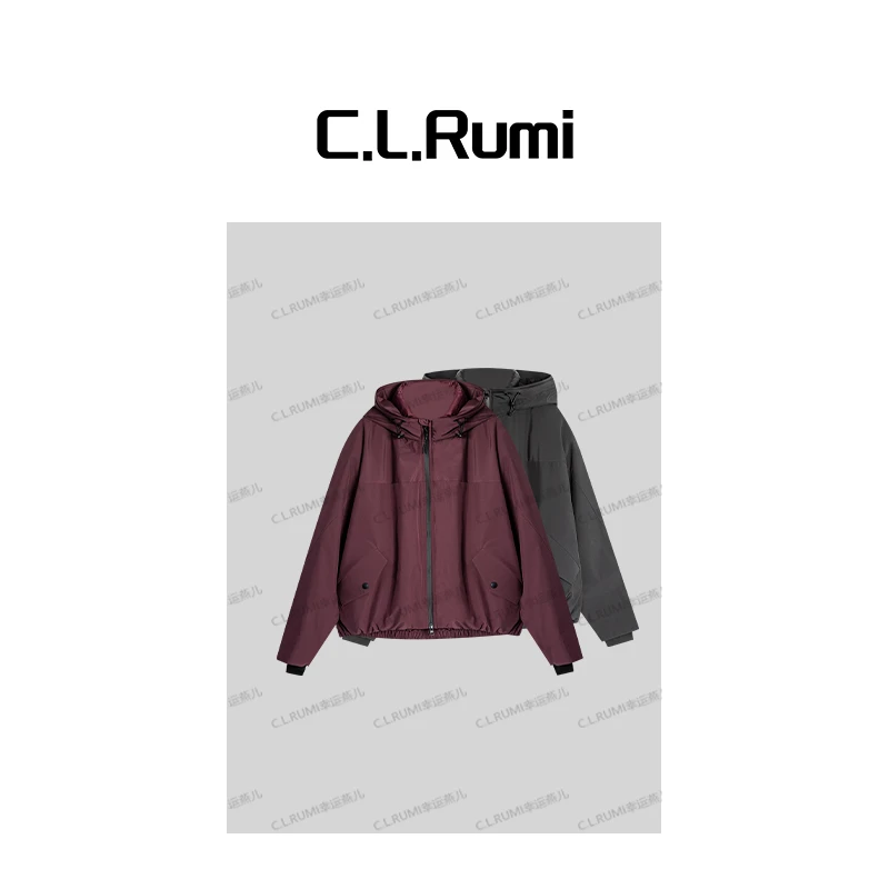 【Rumi精选】“马斯红”秋冬时尚简约连帽冲锋鹅绒羽绒服外套7251wt