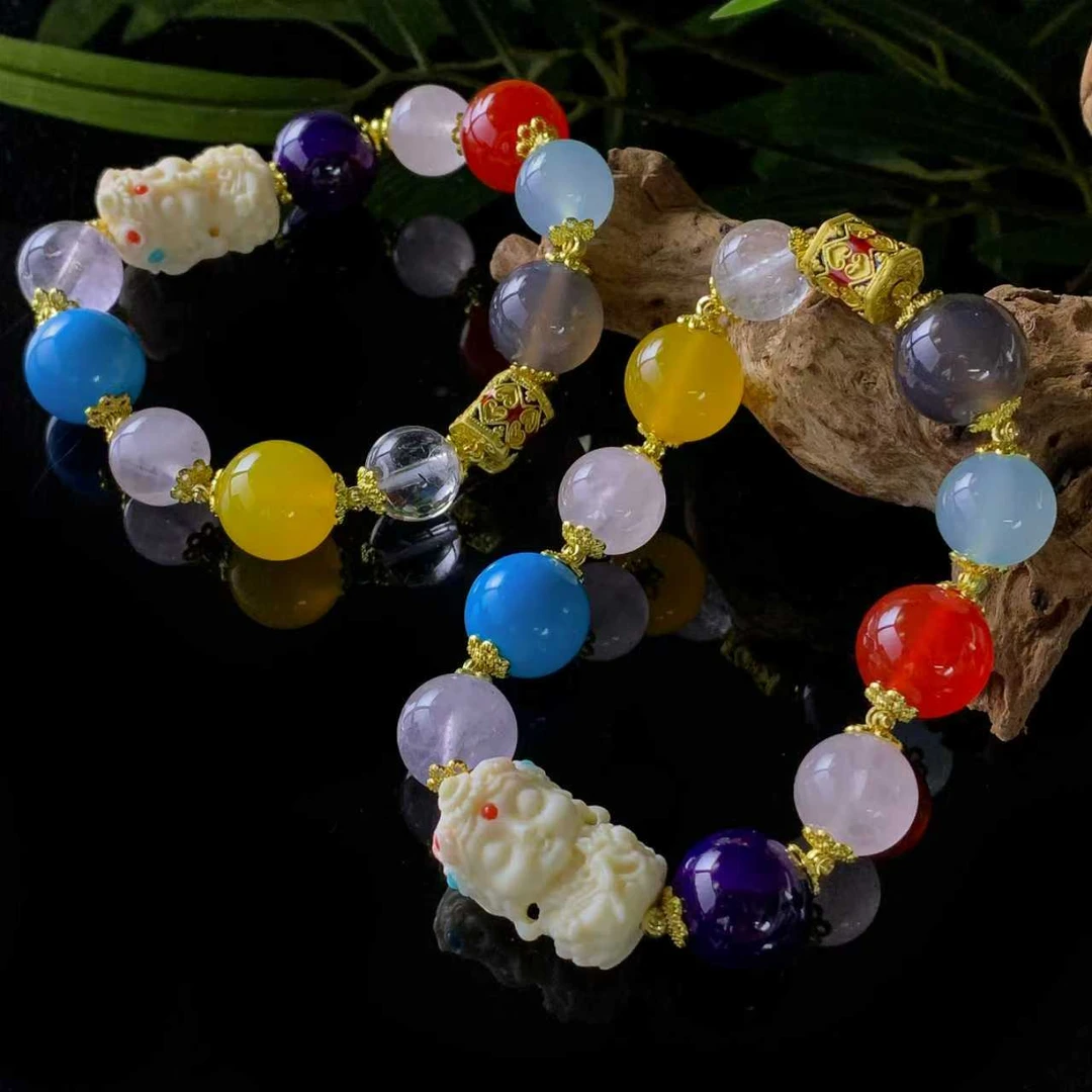 C11260-七彩多宝雪花白龙晶紫龙醇水晶手串-多样性只发一件