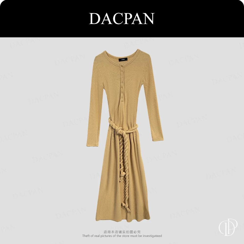 DACPAN-“麻花辫”7扣显瘦竖坑条长袖连衣裙  2025/盼·PP 5119