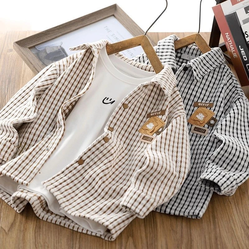 NE休闲男格子POLO领长袖春秋衬衫中大童帅气童装韩版2025春秋季