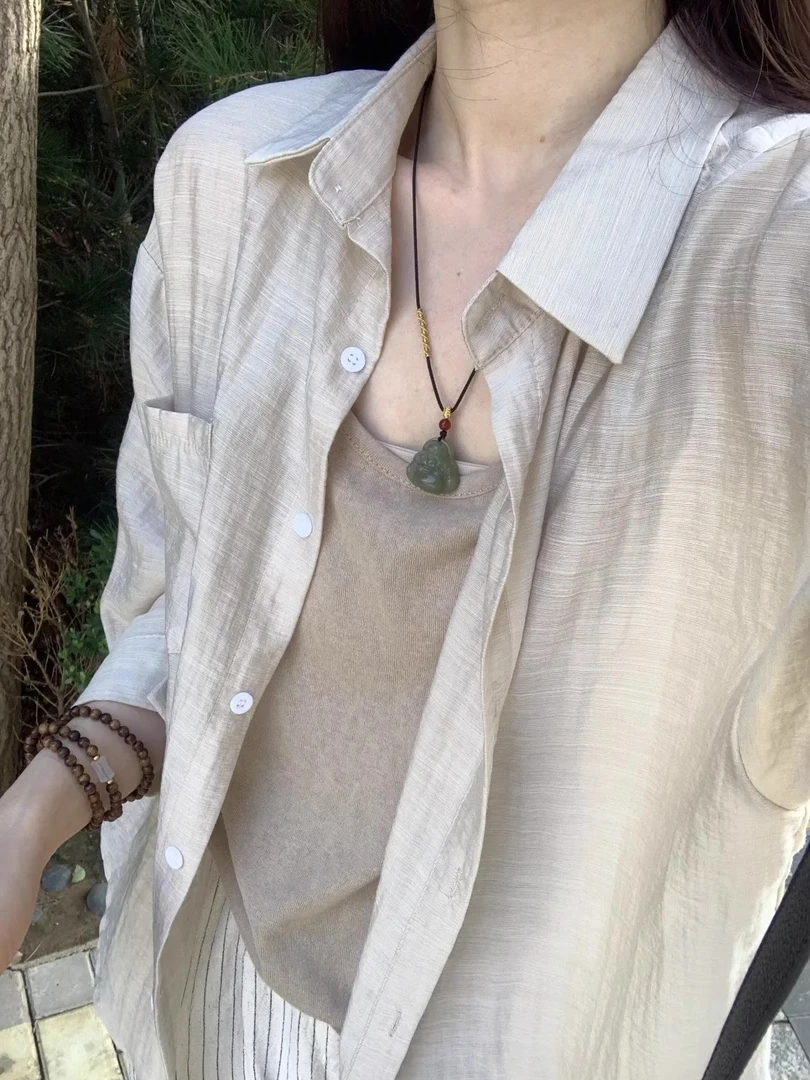夏季透气简约百搭肌理棉麻防晒休闲衬衫宽松显瘦薄款衬衣外套女潮
