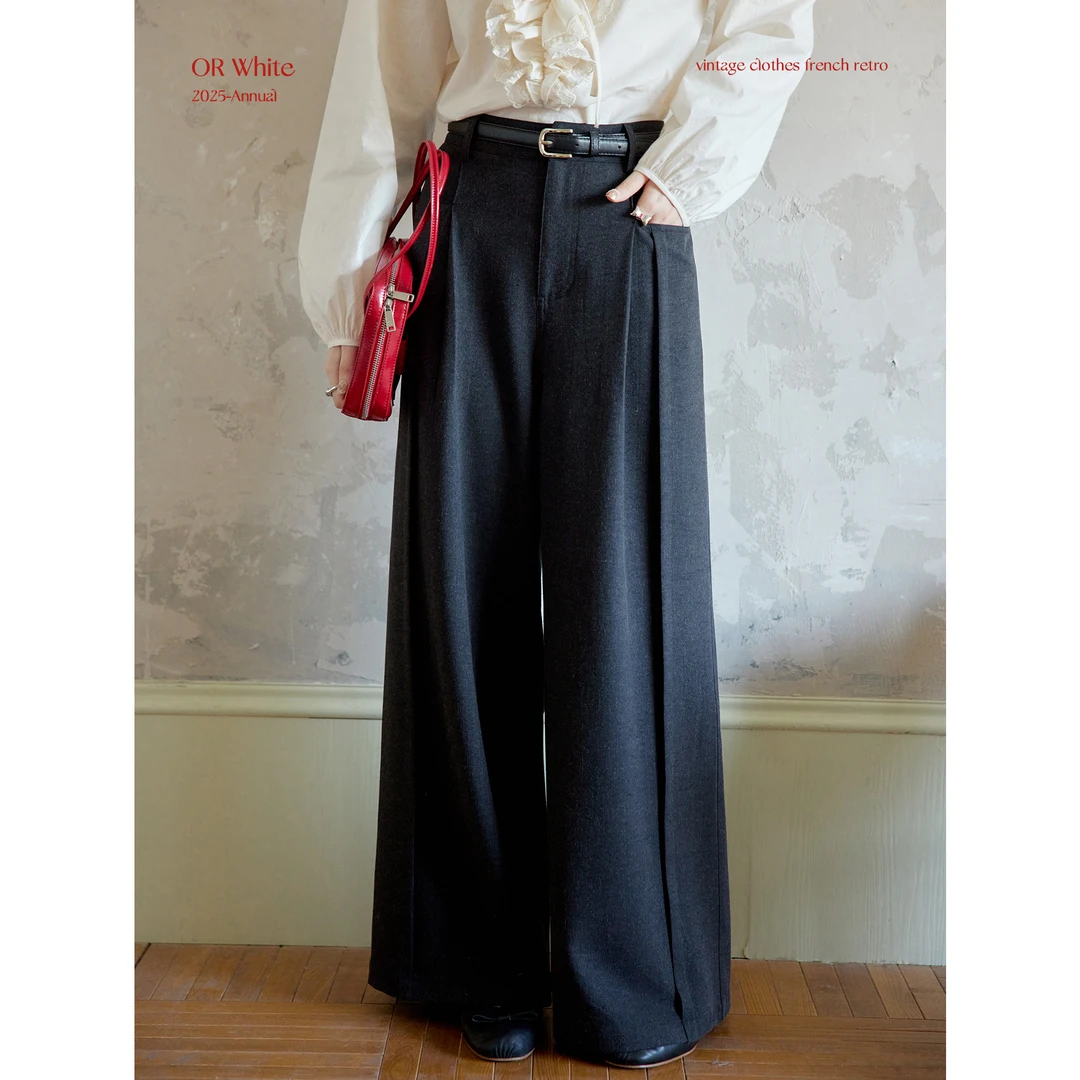 ORWhite 深灰色高腰显瘦廓形西装休闲裤阔腿裤百搭显瘦职场风