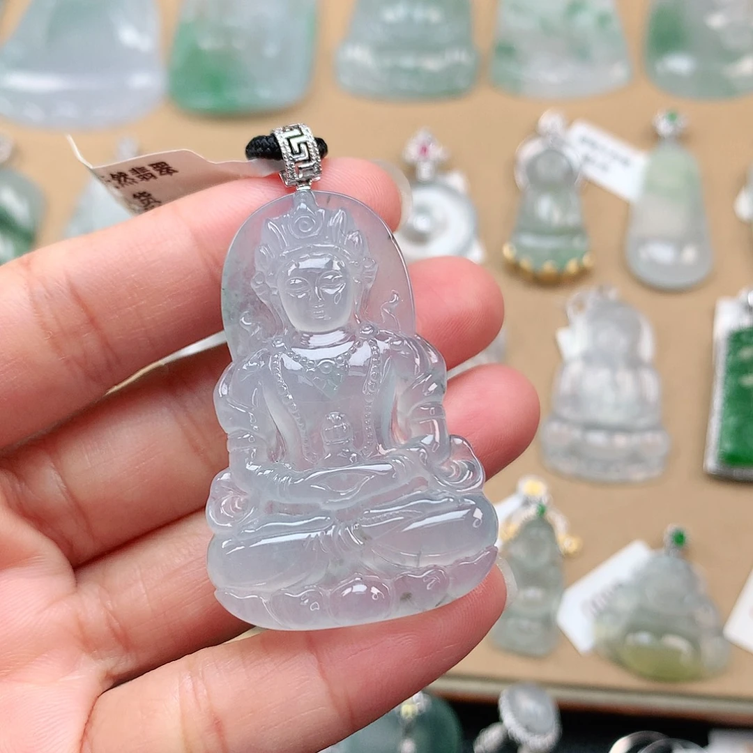 翡翠颈饰18K金镶嵌度母观音