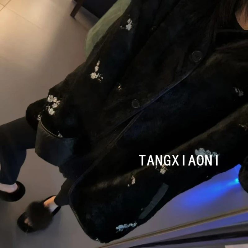 5店 慵懒大版【小兰花】草草毛绒拼皮外套潮牌女装
