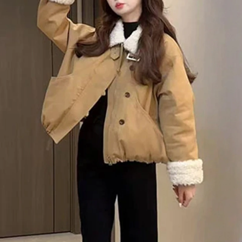 慵懒风毛毛翻领休闲气质外套女2025秋冬新款时尚百搭加厚夹克上衣