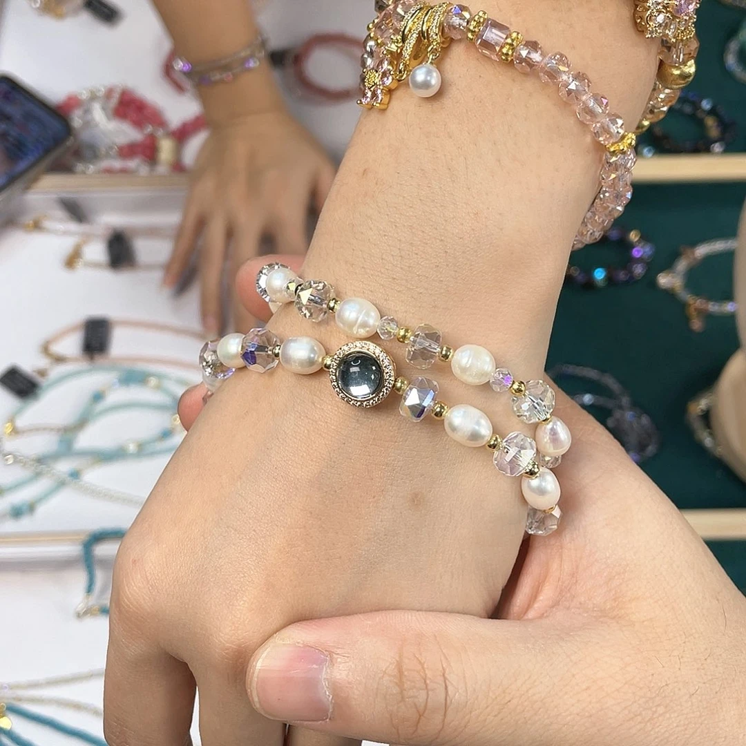 水晶手链银S925镀金镶嵌