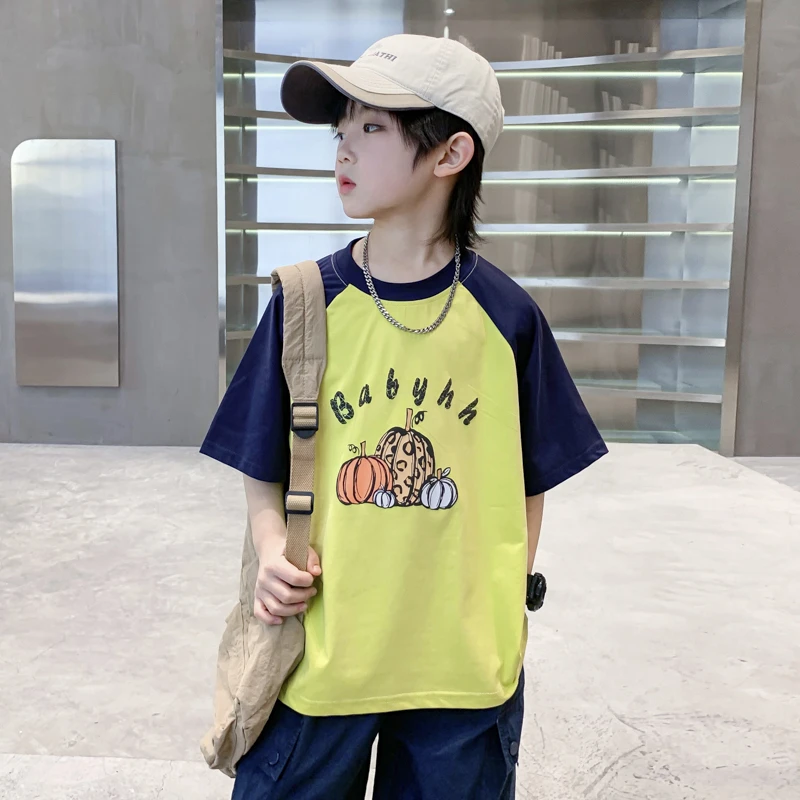 男童夏季撞色卡通短袖T恤2025新款儿童男孩夏装半袖宽松冰感上衣