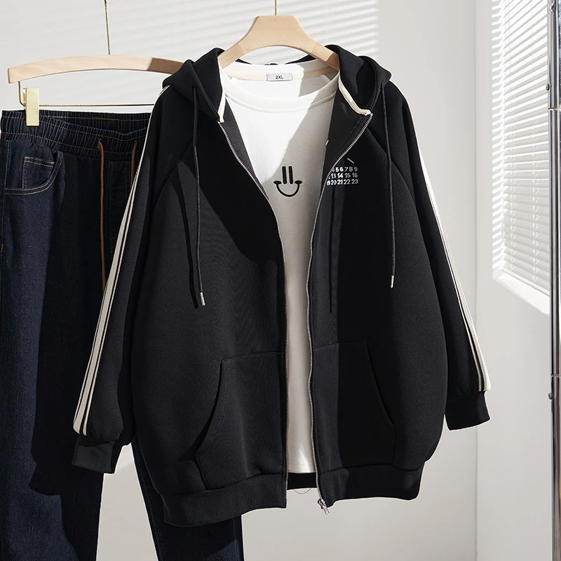 春秋季新款胖MM大码女装特肥特大300斤开衫连帽绣花外套上衣