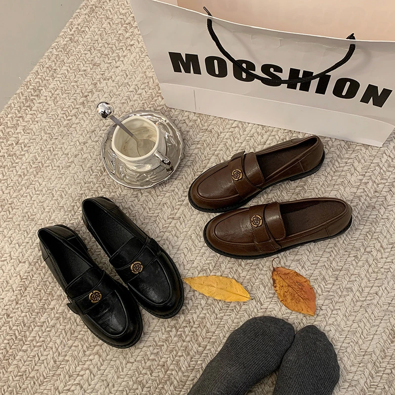 荔枝【按主播编码下单】厚底乐福鞋水晶圆头戴配饰不戴配饰乐福皮鞋