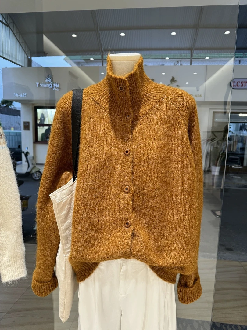JS立领毛衣外套女2025秋冬高级感慵懒宽松软糯针织开衫0947