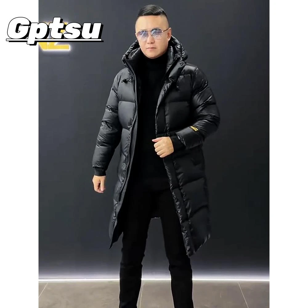 GPTSu男士长羽绒服冬季时尚宽松保暖连帽顶高端防寒舒适黑金夹克