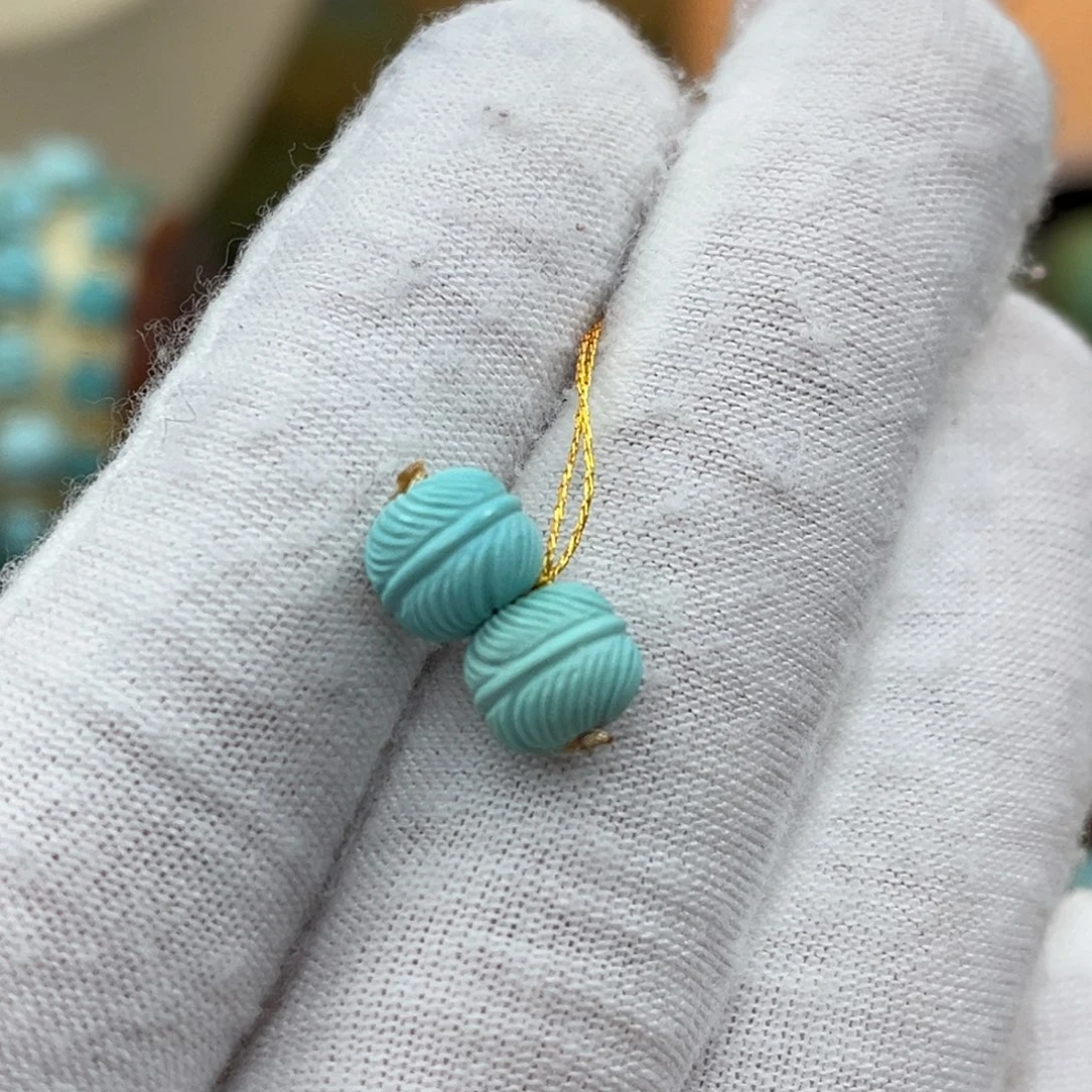 绿松石18K金镶嵌羽毛珠编号82