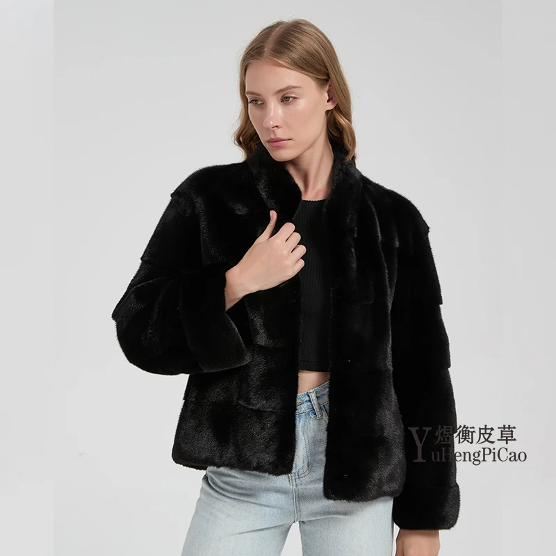 【煜衡】2513经典百搭进口水貂皮草小母貂横排小立领挽袖款