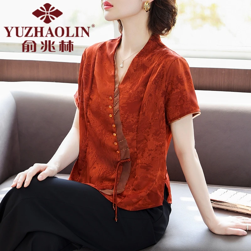 俞兆林母亲节妈妈夏装短袖T恤洋气新中式上衣中老年小衫国风衣服