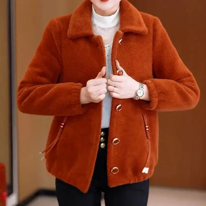 妈妈水貂绒外套加绒加厚中老年女装40-50岁宽松大码冬装毛呢上衣